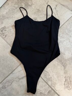 Zara Black Silky-Like Spaghetti Strap Thong Bodysuit Medium Trendy Festival